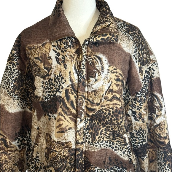 FUDA INTERNATIONAL 100% Silk Vintage 90’s Cheetah‎ Lion Bomber Jacket size M L - Picture 2 of 9